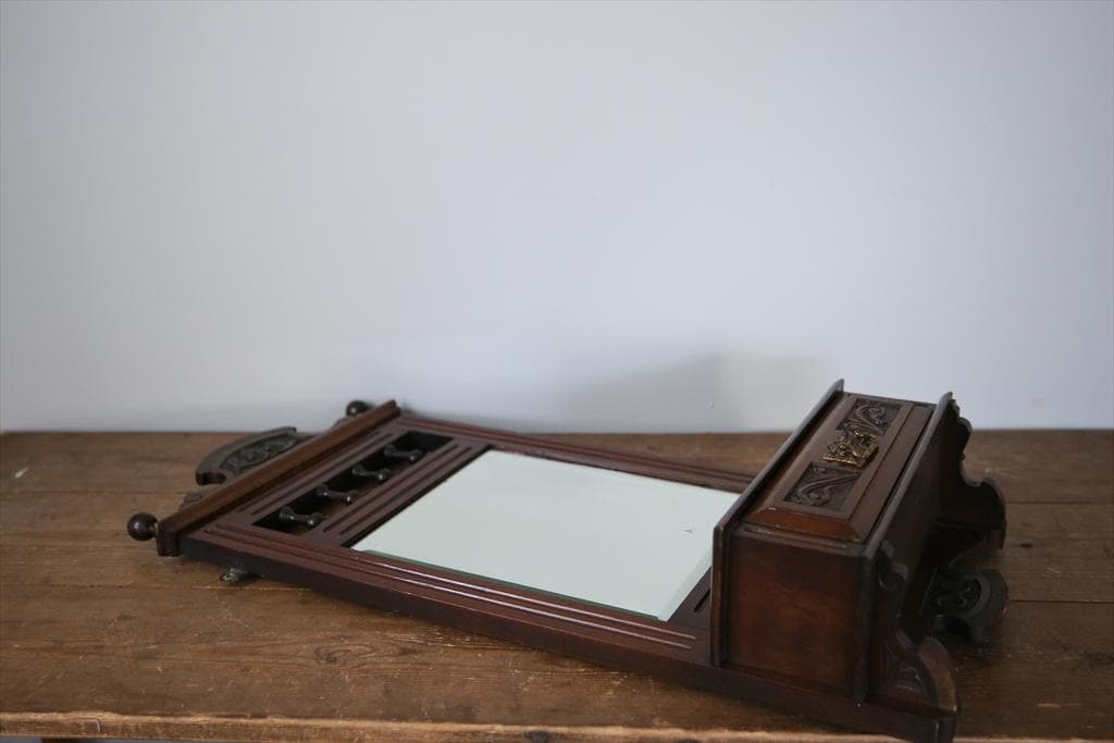 英国アンティーク木製ウォールミラー/化粧鏡/洗面台鏡/壁掛け鏡(91-137)