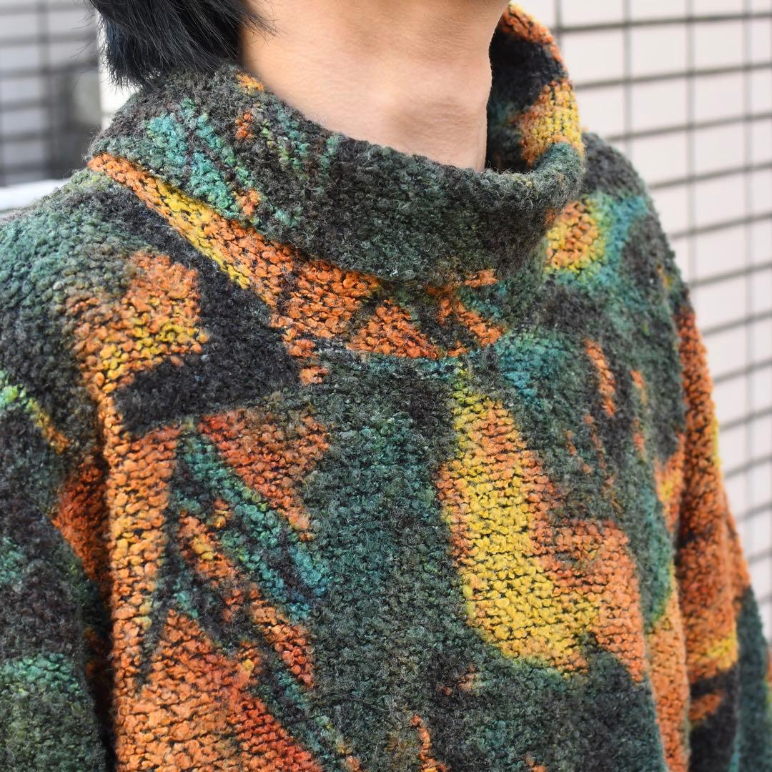 古着 タートルネック フリース カットソー 総柄 柄