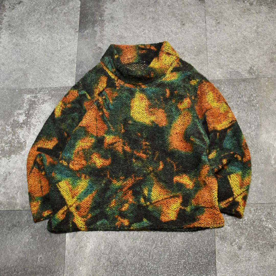 古着 タートルネック フリース カットソー 総柄 柄