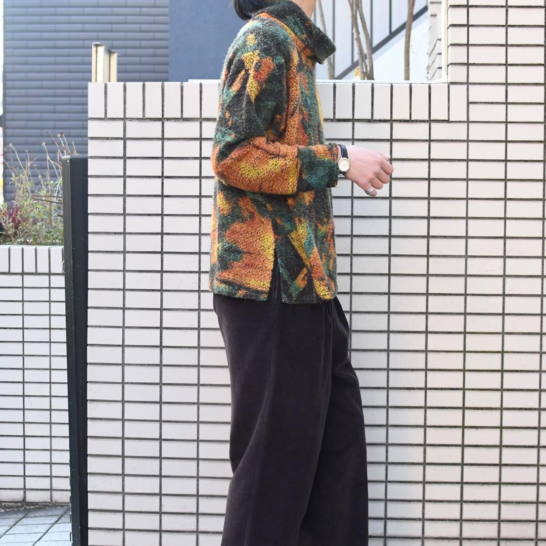 古着 タートルネック フリース カットソー 総柄 柄