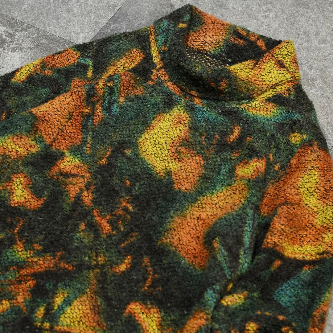 古着 タートルネック フリース カットソー 総柄 柄