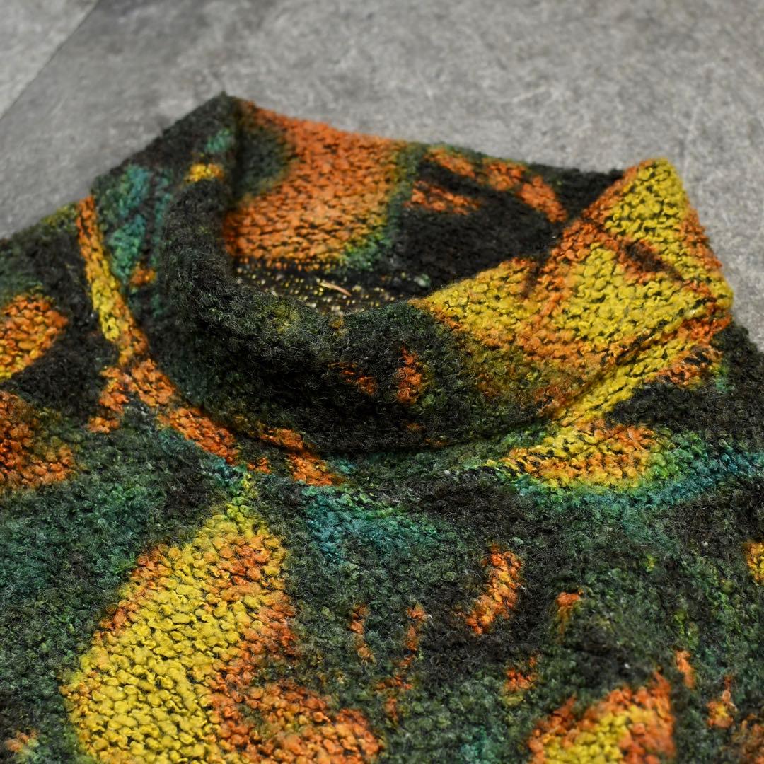 古着 タートルネック フリース カットソー 総柄 柄