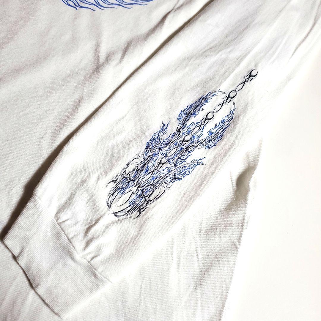 ハーレーダビッドソン　プリント　ロゴ　ファイアー　フレイム　白　長袖　ロングT