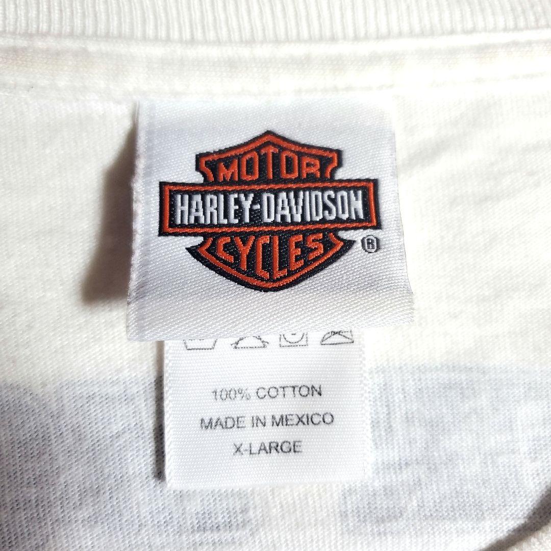 ハーレーダビッドソン　プリント　ロゴ　ファイアー　フレイム　白　長袖　ロングT