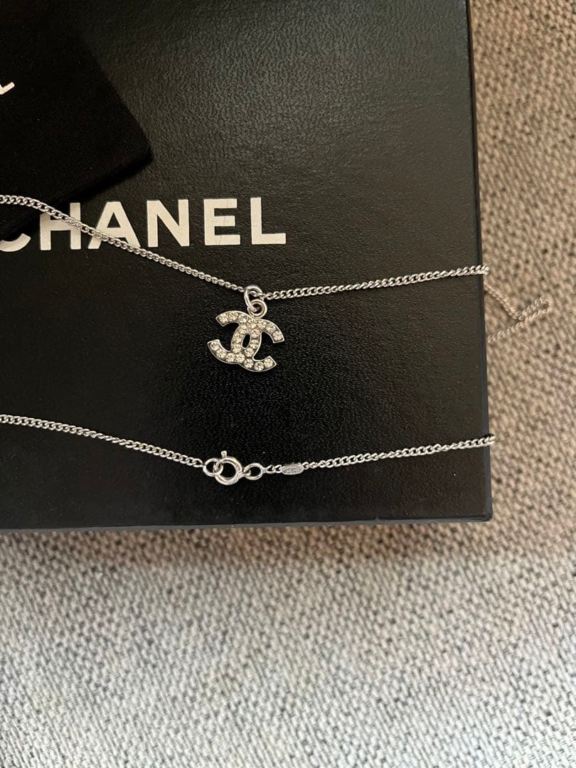 極美品　CHANEL シルバー ロゴ ネックレス　ココマーク　ストーン　正規品