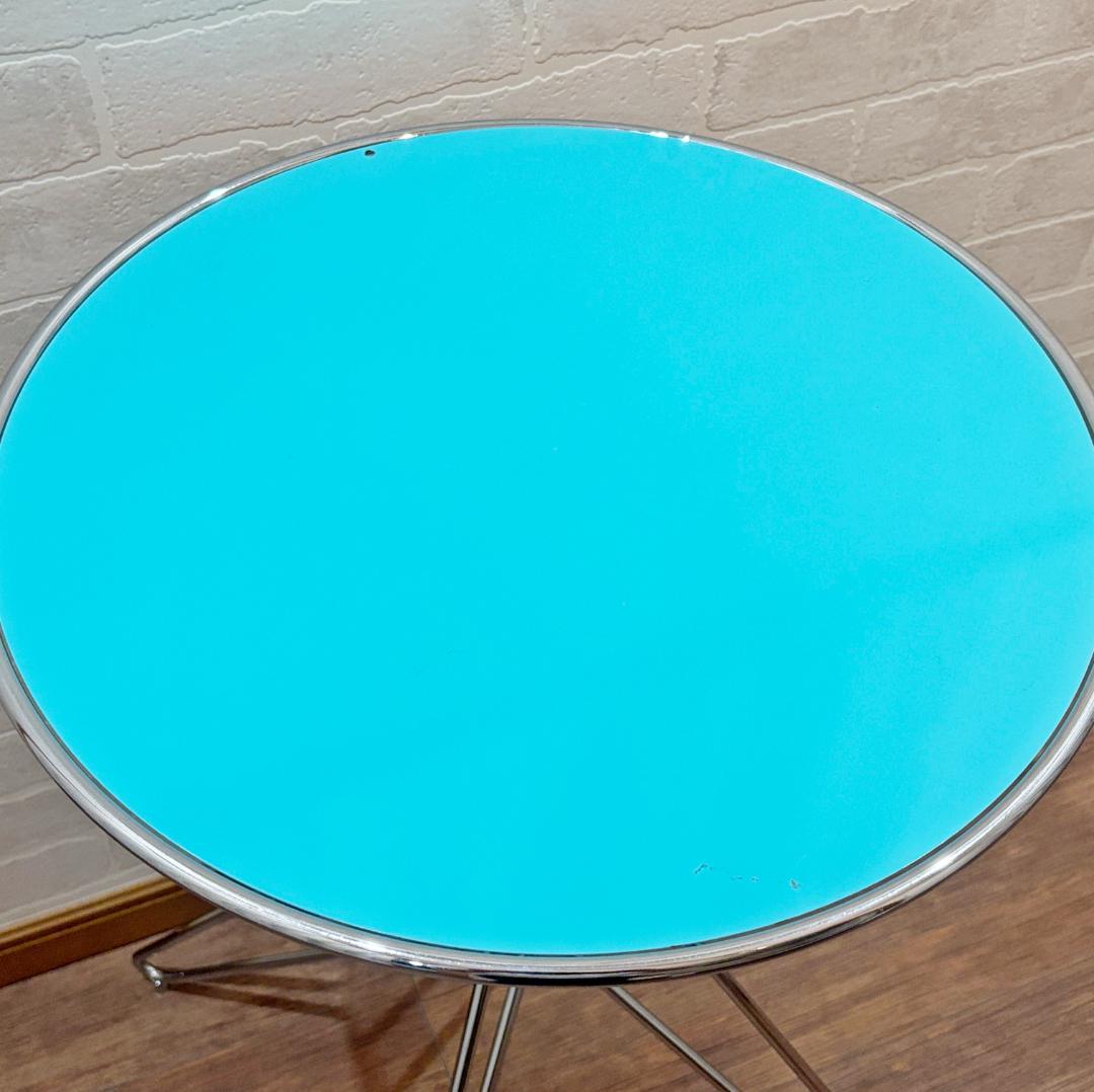 昭和レトロ オシャレ 水色円形サイドテーブル
