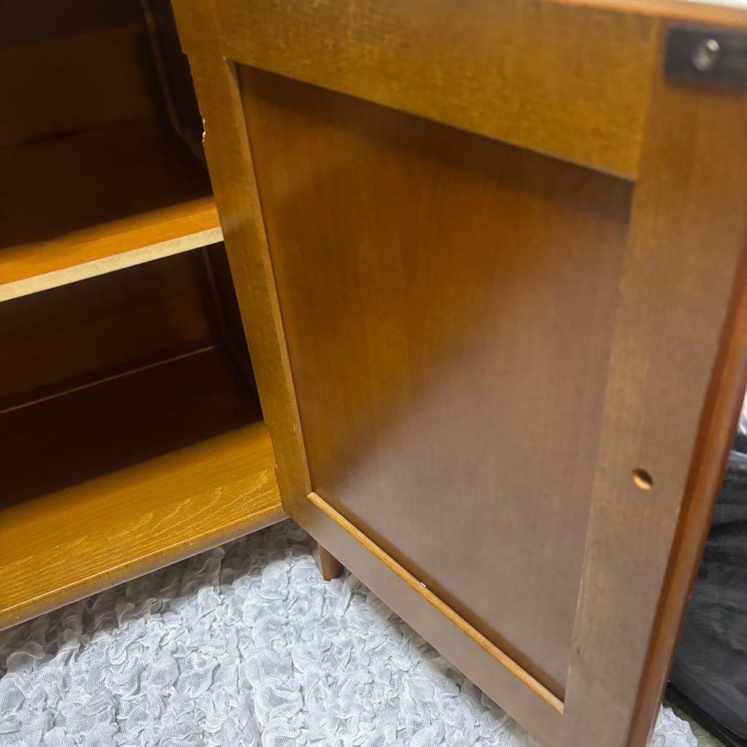 希少　オールドカリモク　ラタン　電話台　FAX台　キャビネット