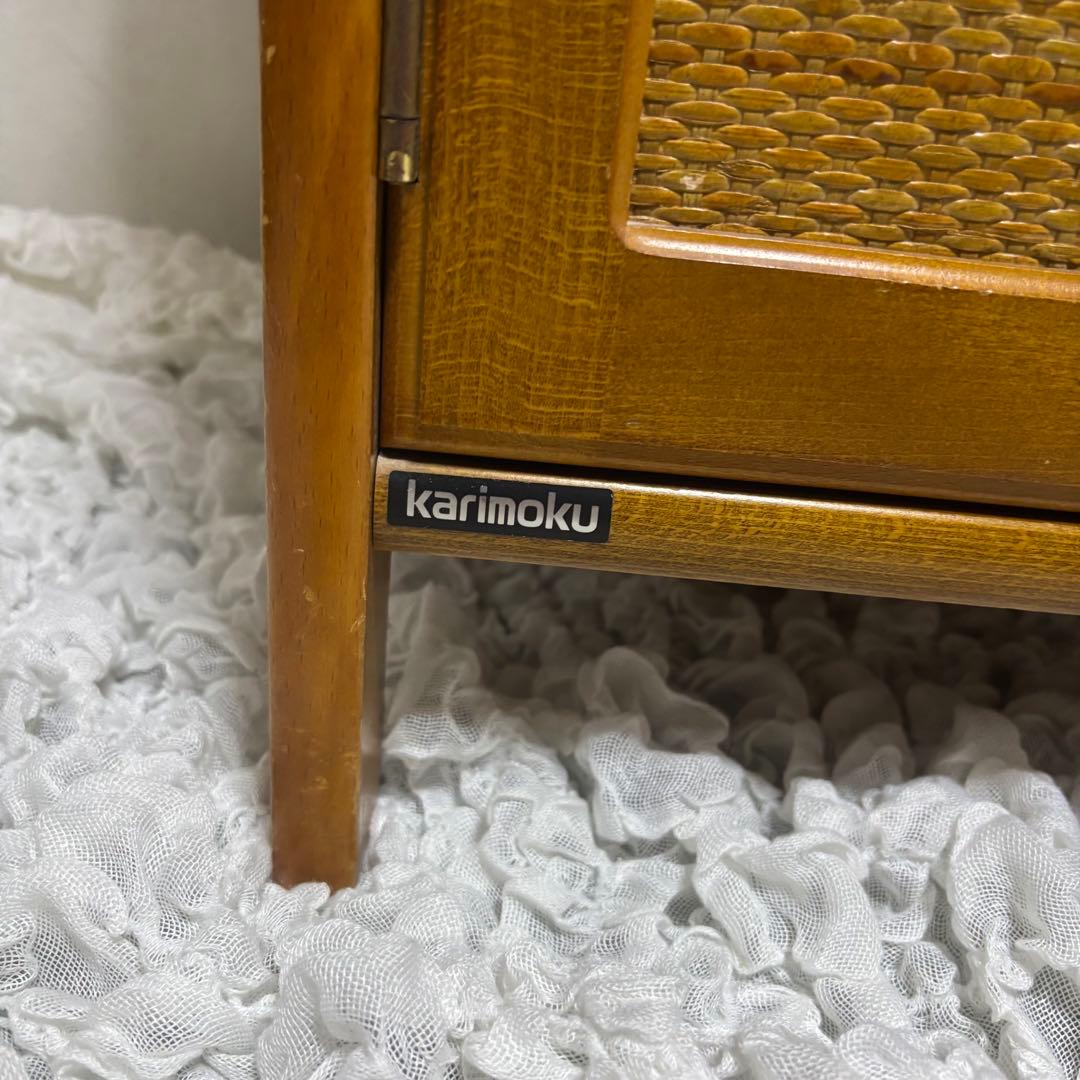 希少　オールドカリモク　ラタン　電話台　FAX台　キャビネット