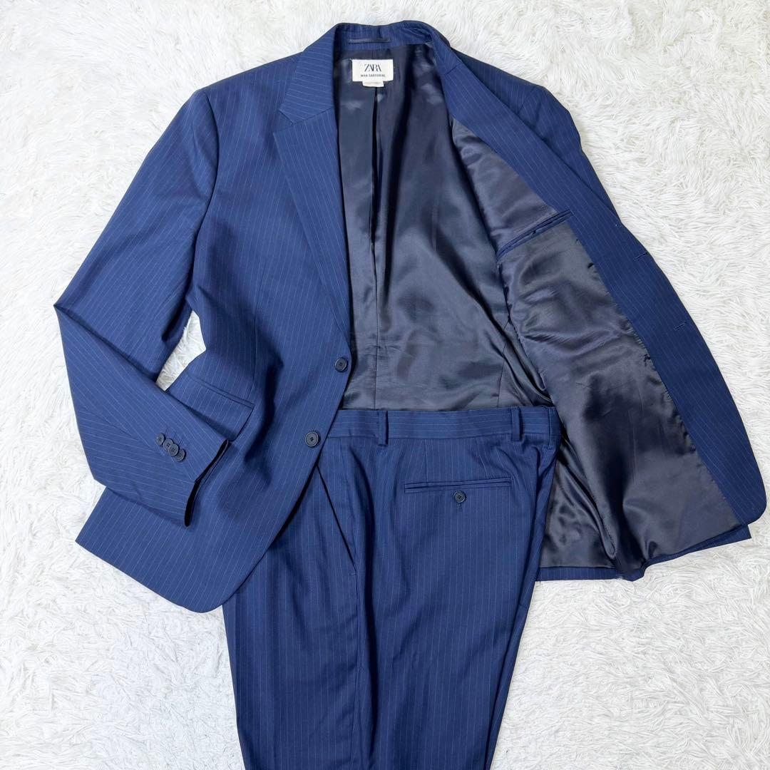 【美品】ZARA MAN SARTORIAL セットアップ 紺 ストライプ　54