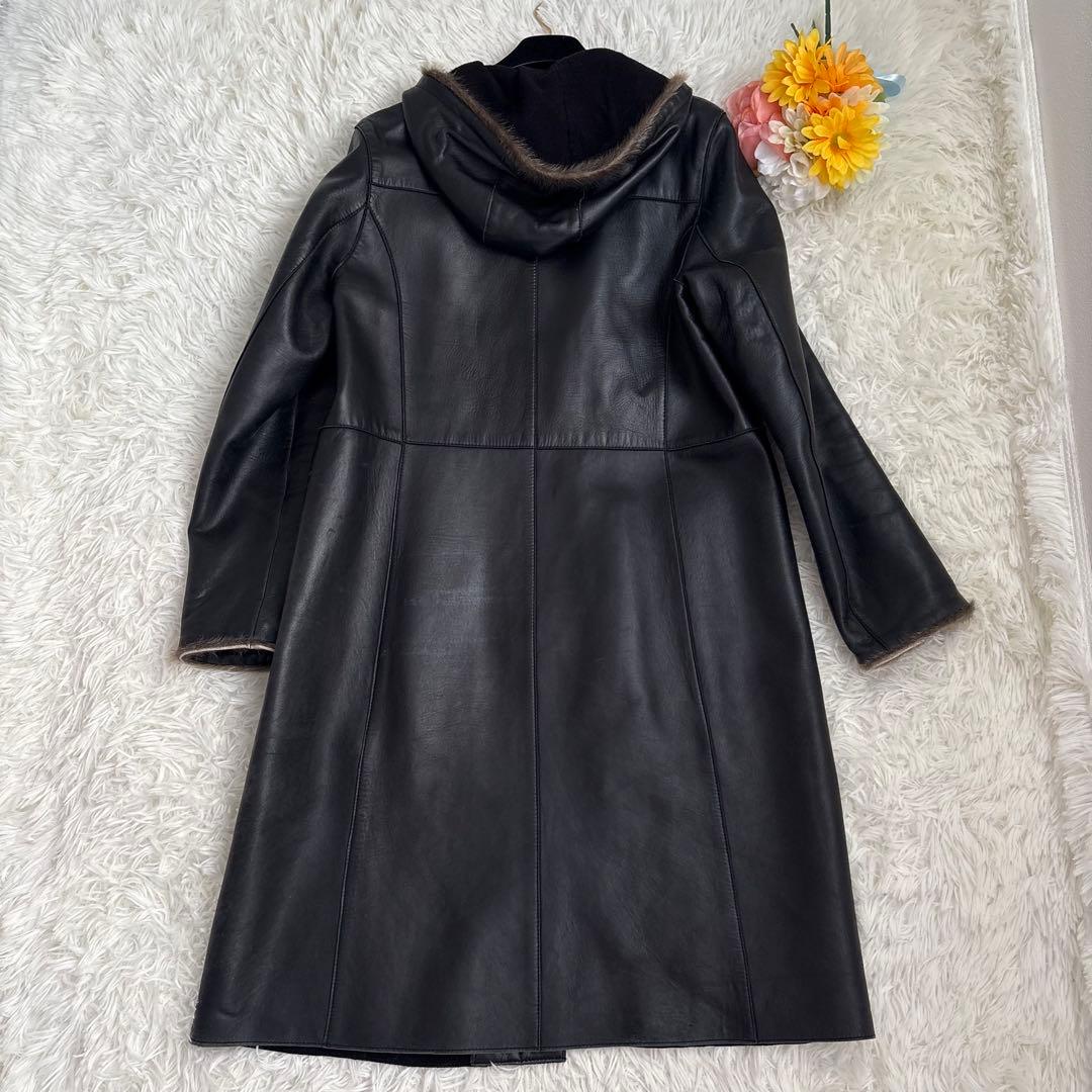 ITALYMODE 鹿皮　Deerskin ロングコート　ブラック　リアルレザー