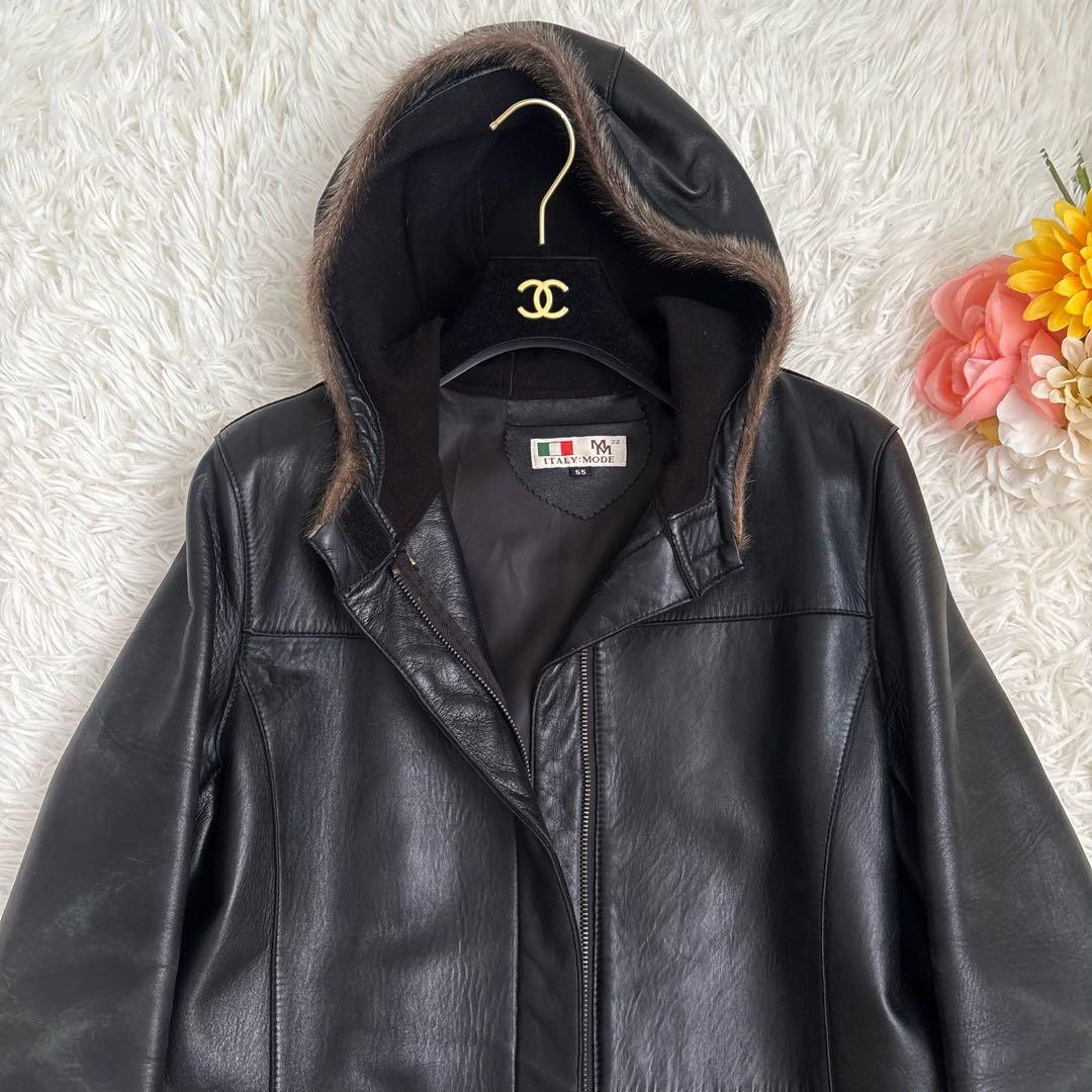 ITALYMODE 鹿皮　Deerskin ロングコート　ブラック　リアルレザー