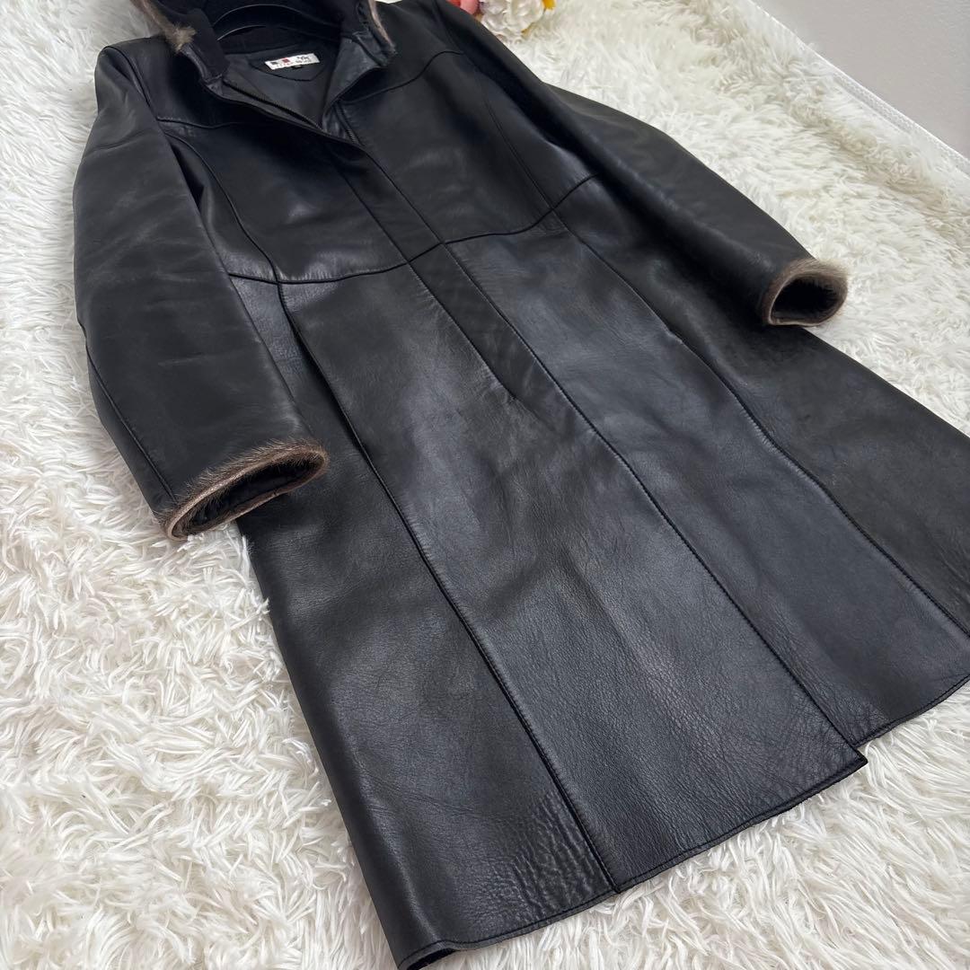 ITALYMODE 鹿皮　Deerskin ロングコート　ブラック　リアルレザー