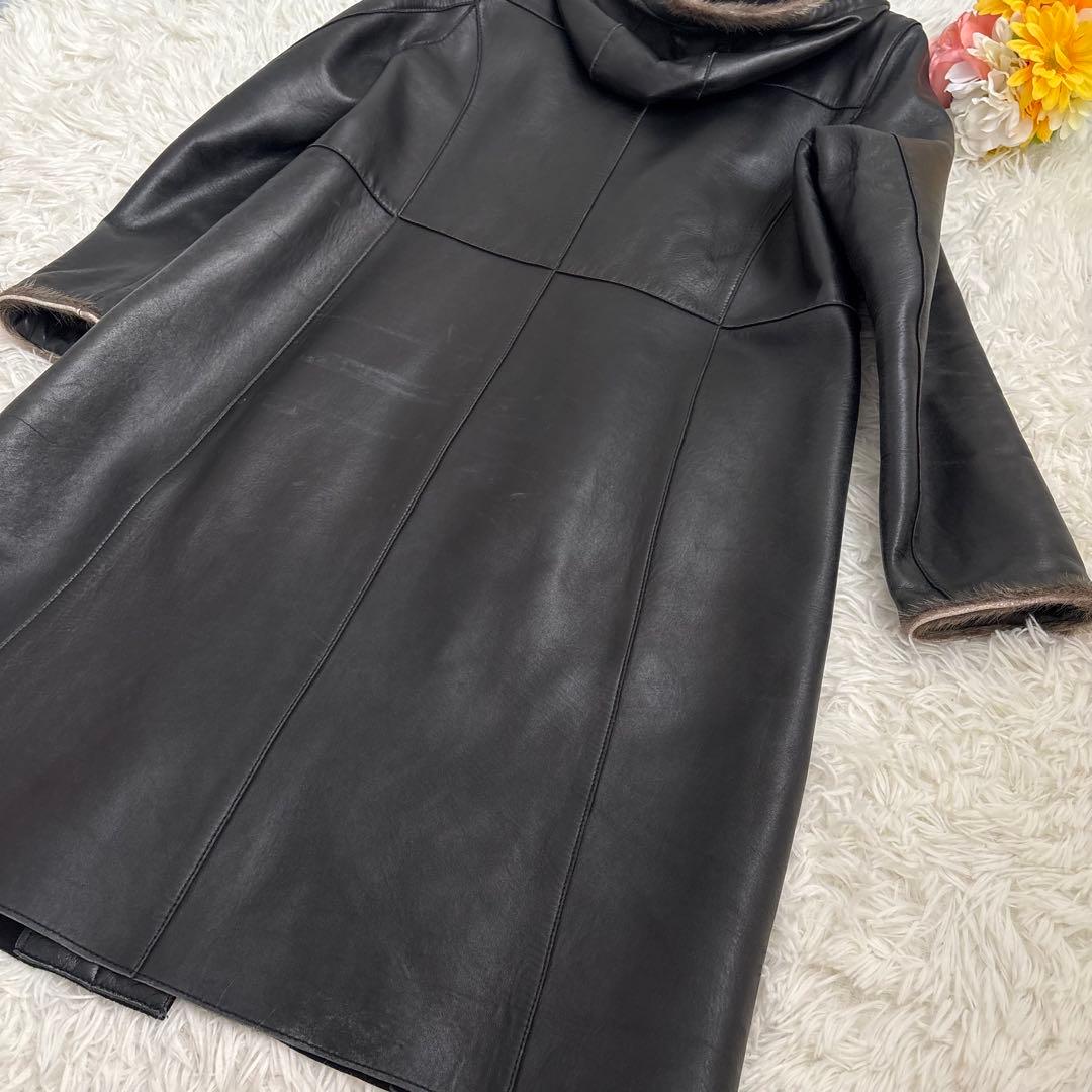 ITALYMODE 鹿皮　Deerskin ロングコート　ブラック　リアルレザー