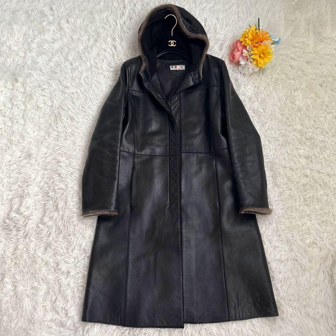 ITALYMODE 鹿皮　Deerskin ロングコート　ブラック　リアルレザー