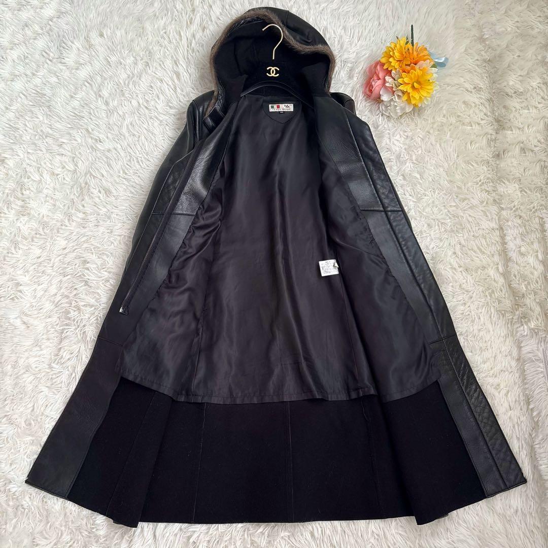 ITALYMODE 鹿皮　Deerskin ロングコート　ブラック　リアルレザー
