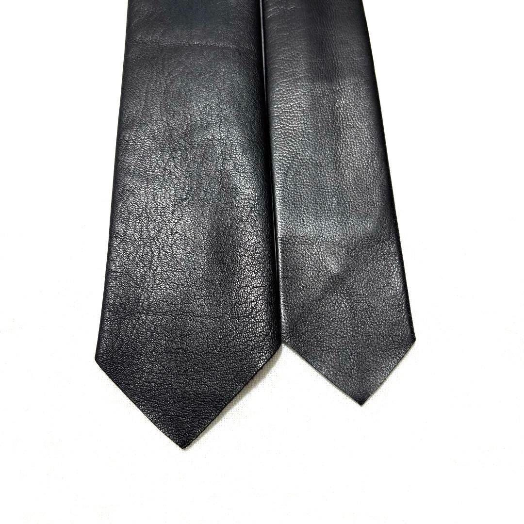 GUCCI グッチ　ネクタイ　レザー　ブラック　羊革　ナロータイ　美品　超希少