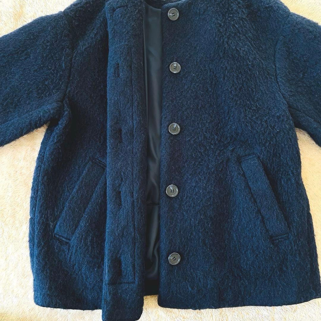 SHIPS any ウール シャギー ノーカラー コクーン コート ネイビー