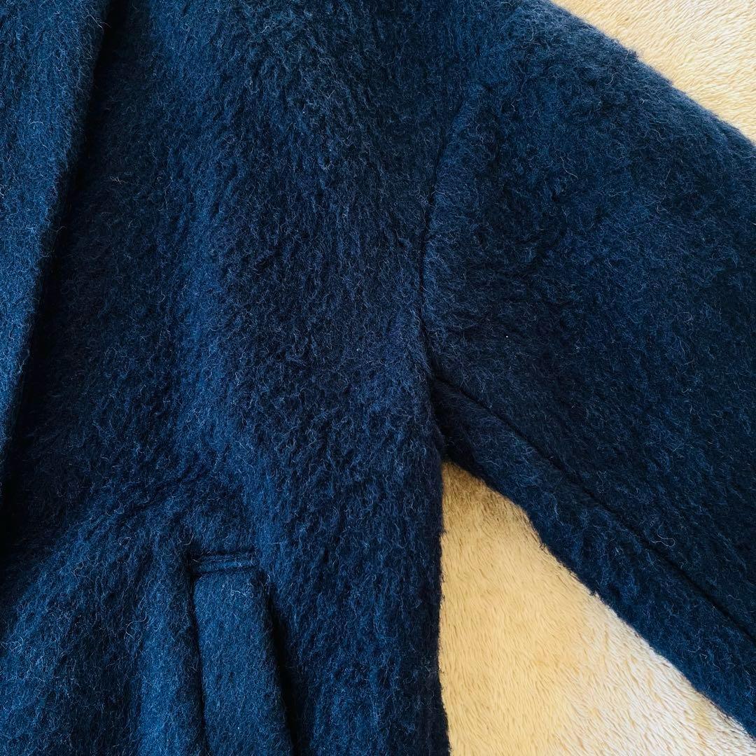 SHIPS any ウール シャギー ノーカラー コクーン コート ネイビー