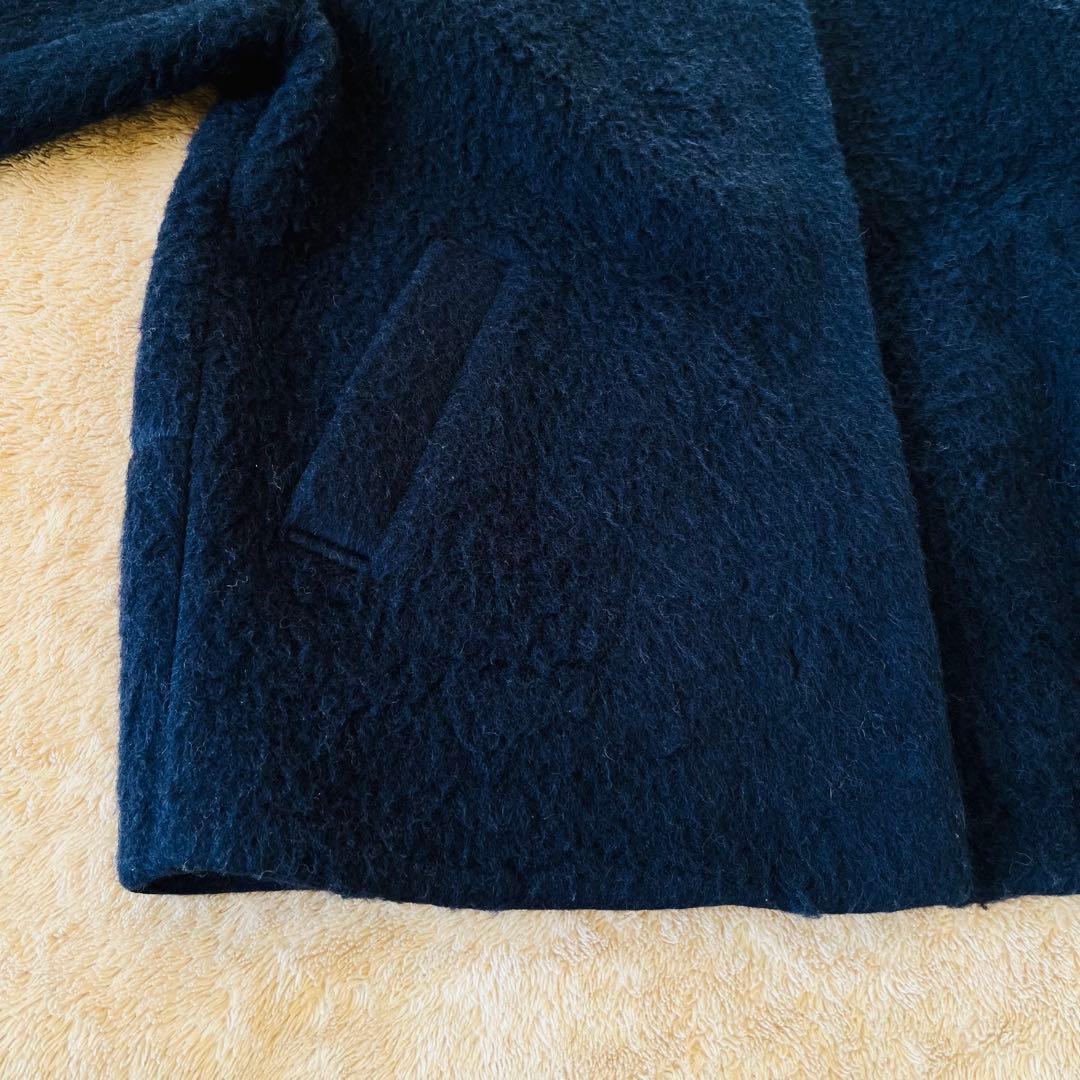 SHIPS any ウール シャギー ノーカラー コクーン コート ネイビー