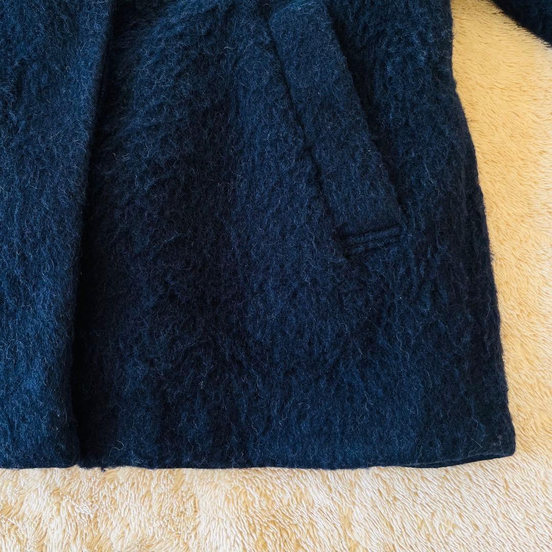SHIPS any ウール シャギー ノーカラー コクーン コート ネイビー
