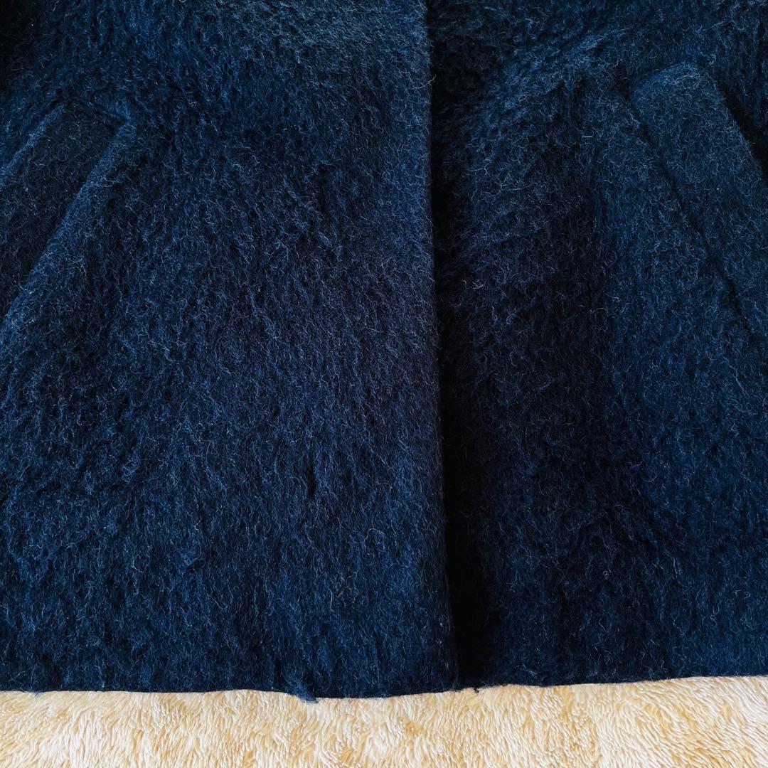 SHIPS any ウール シャギー ノーカラー コクーン コート ネイビー