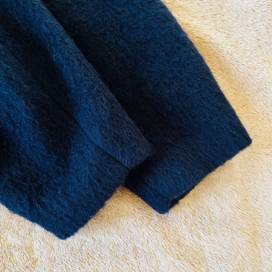 SHIPS any ウール シャギー ノーカラー コクーン コート ネイビー