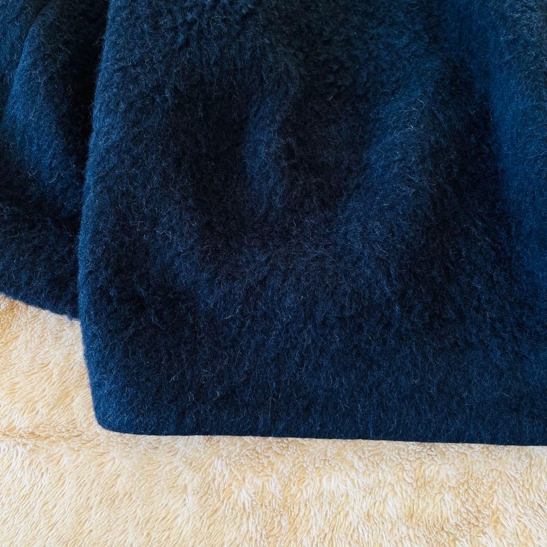 SHIPS any ウール シャギー ノーカラー コクーン コート ネイビー