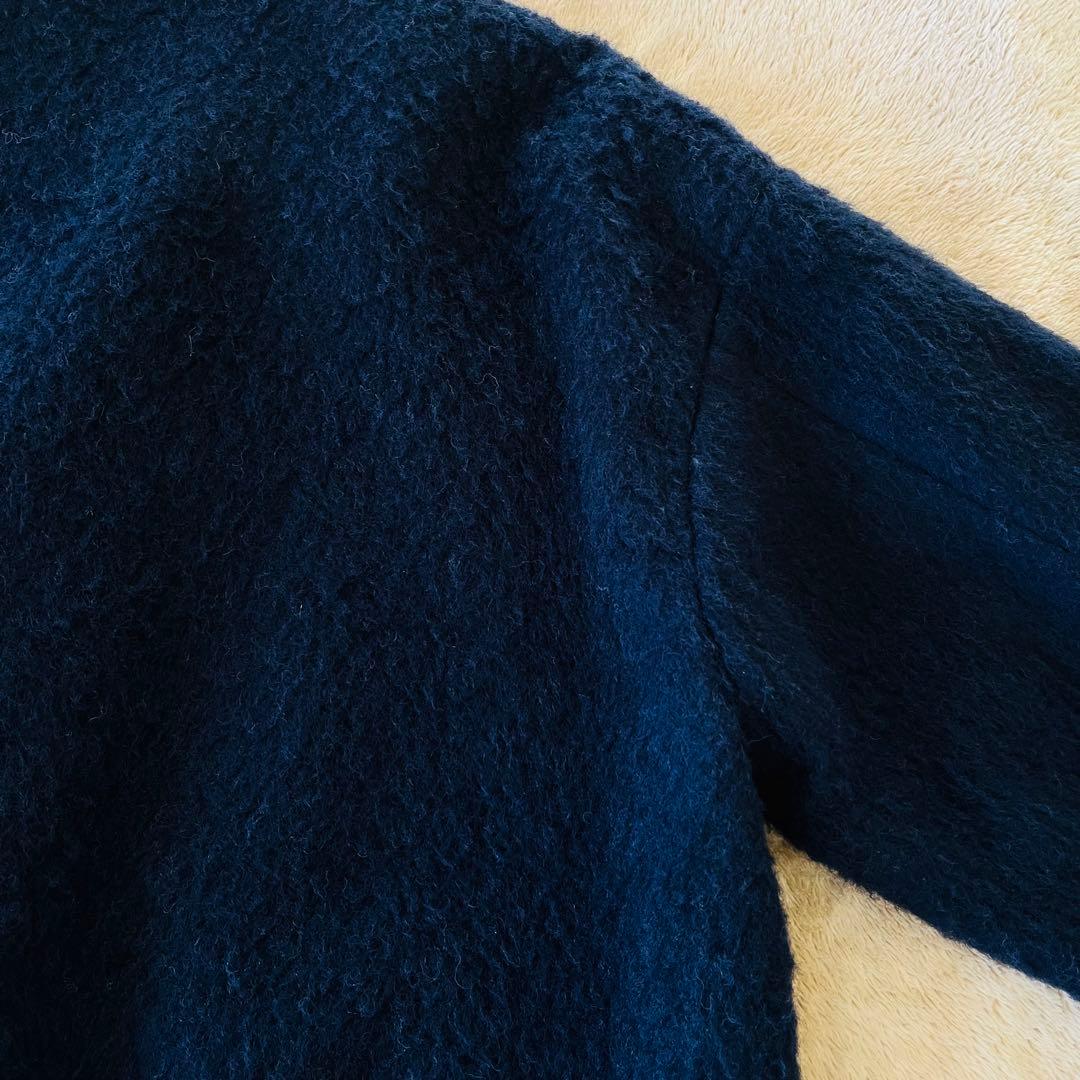 SHIPS any ウール シャギー ノーカラー コクーン コート ネイビー