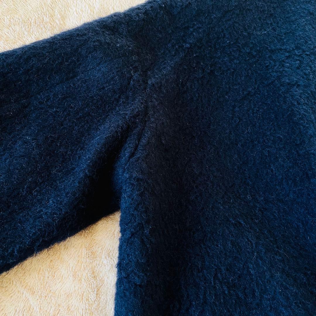 SHIPS any ウール シャギー ノーカラー コクーン コート ネイビー