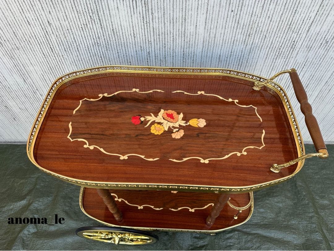 【キッチンワゴン】イタリア　木製　象嵌細工　サービスワゴン　綺麗です◎