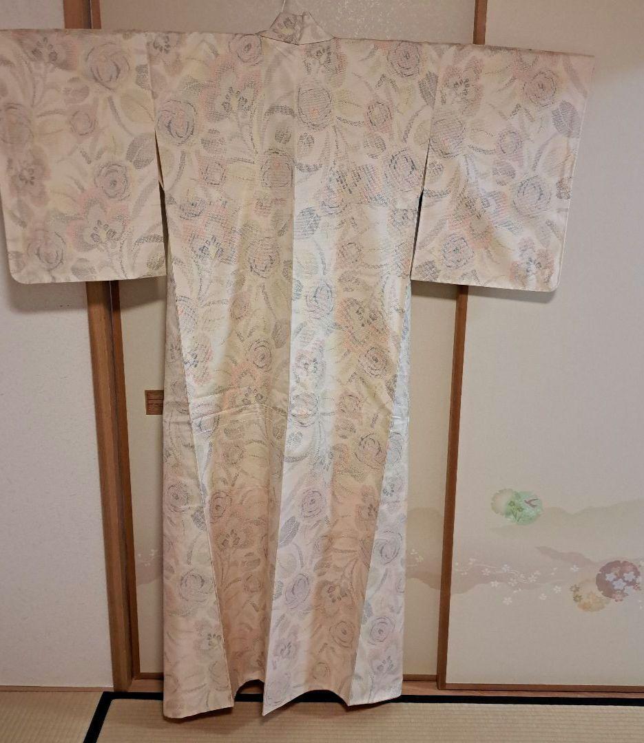 nao　普段着物　紬　クリーム色 M 　肩身丈159 +有松絞り浴衣