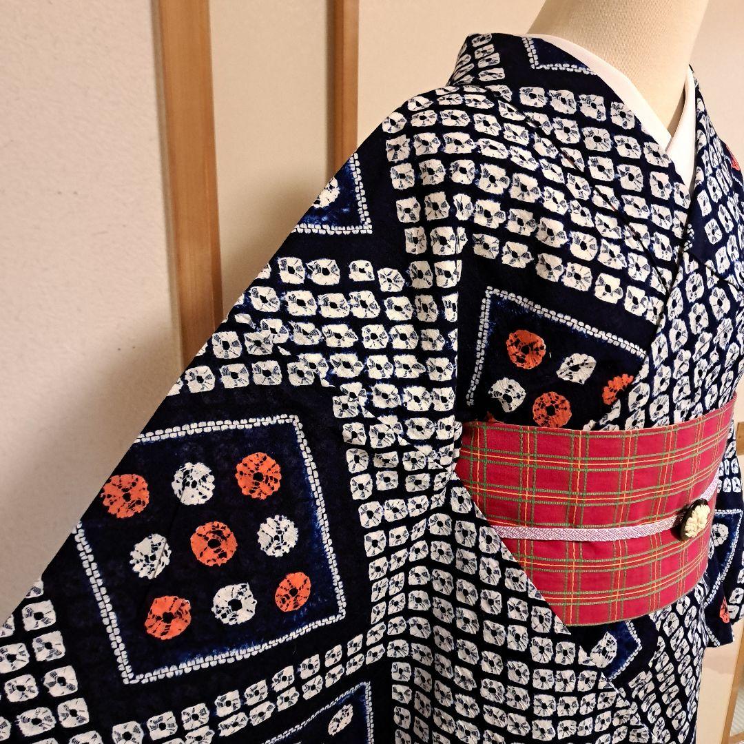 nao　普段着物　紬　クリーム色 M 　肩身丈159 +有松絞り浴衣