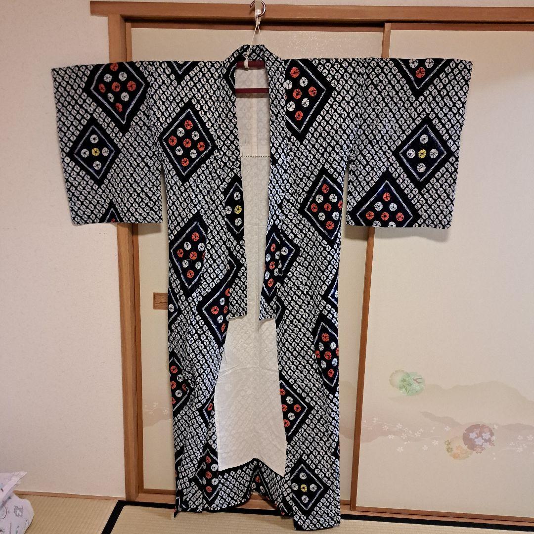 nao　普段着物　紬　クリーム色 M 　肩身丈159 +有松絞り浴衣