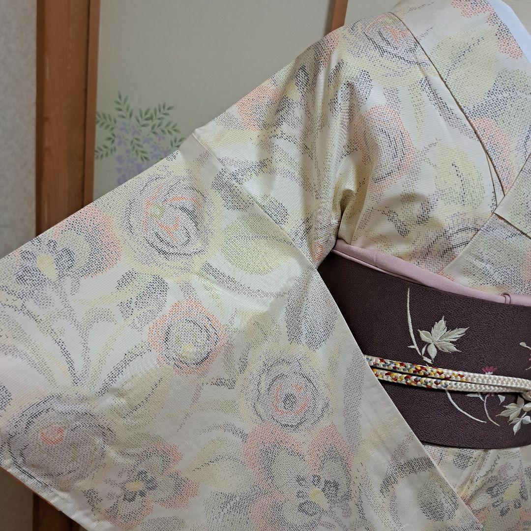 nao　普段着物　紬　クリーム色 M 　肩身丈159 +有松絞り浴衣
