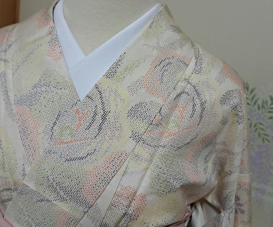 nao　普段着物　紬　クリーム色 M 　肩身丈159 +有松絞り浴衣