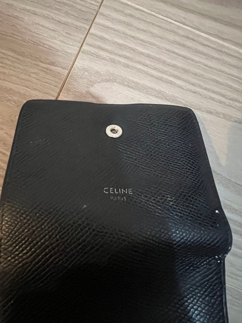 CELINE カーフスキン　三つ折り財布 ブラック
