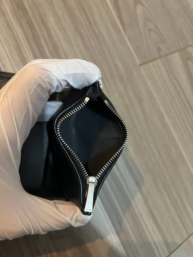 CELINE カーフスキン　三つ折り財布 ブラック