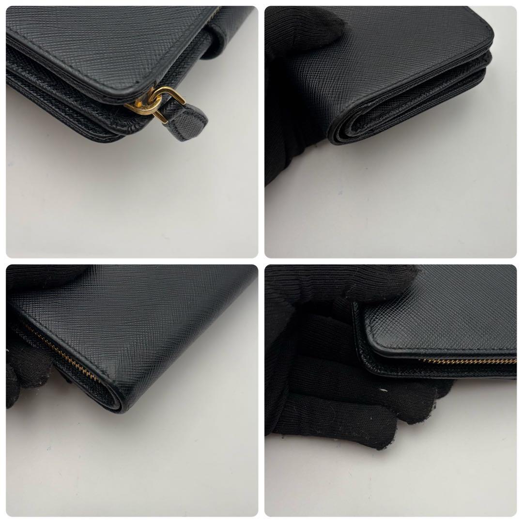 極美品　プラダ　PRADA 二つ折り財布　サフィアーノ　レザー　ブラック