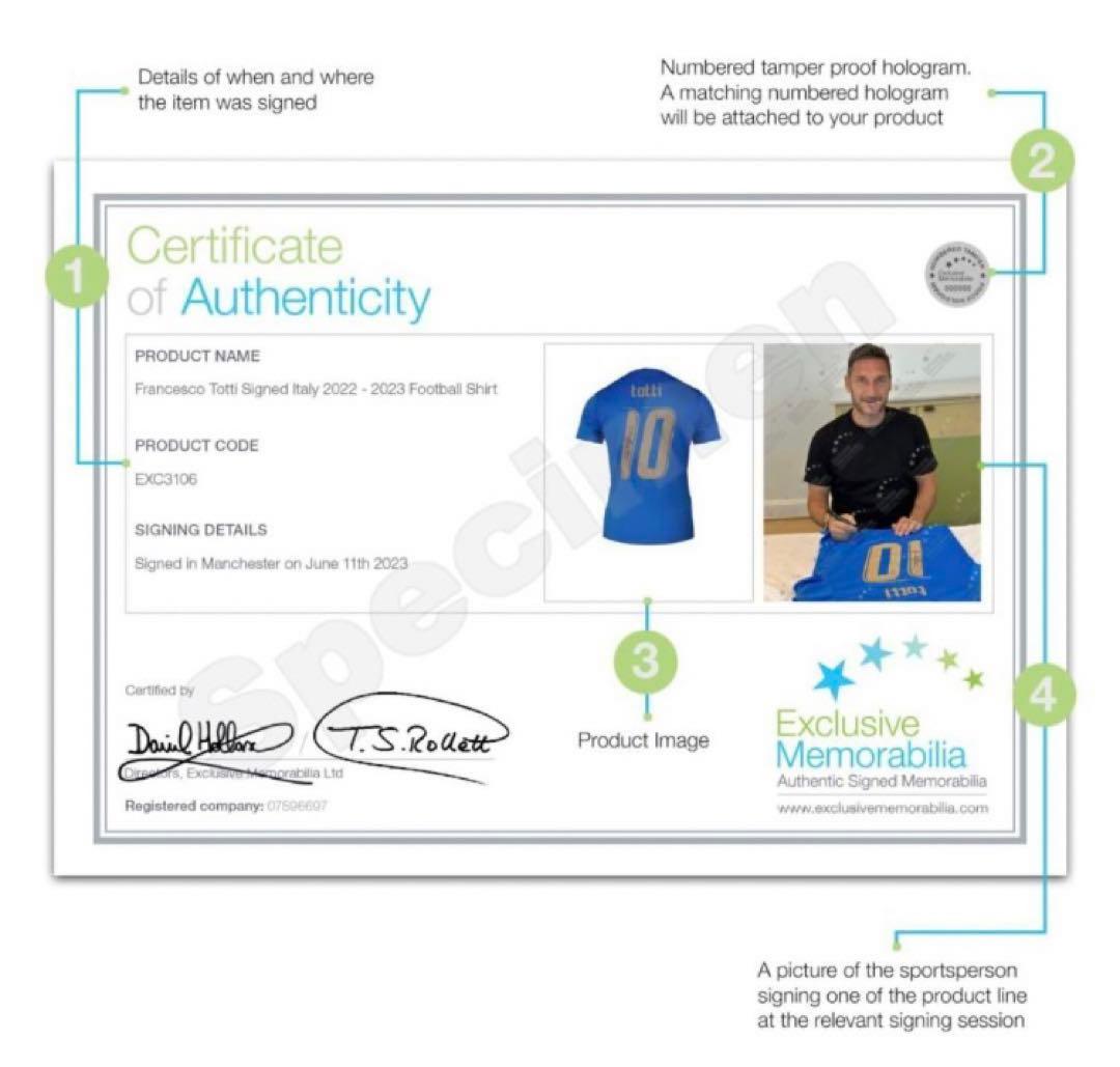 【証明書付】直筆サイン入り トッティ イタリア代表 ユニフォーム