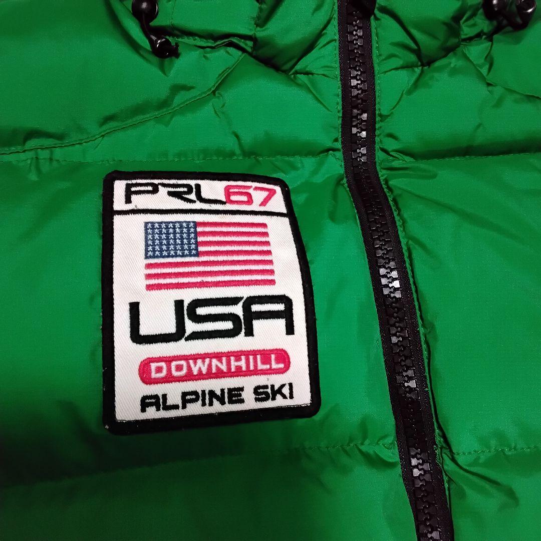 ポロバイラルフローレン フード付きダウンベスト ビッグポニー メンズS 星条旗