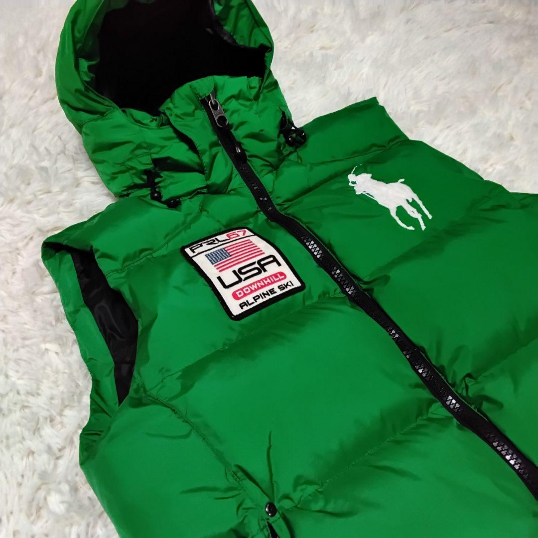 ポロバイラルフローレン フード付きダウンベスト ビッグポニー メンズS 星条旗