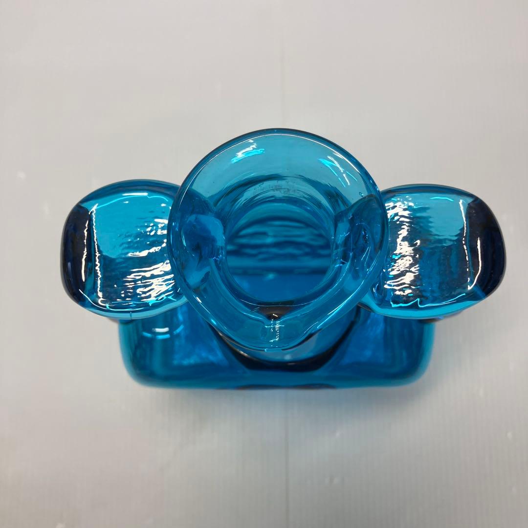 【倉敷ガラス】小谷眞三　ガラス花瓶　両手付花瓶　小谷ブルー　民藝