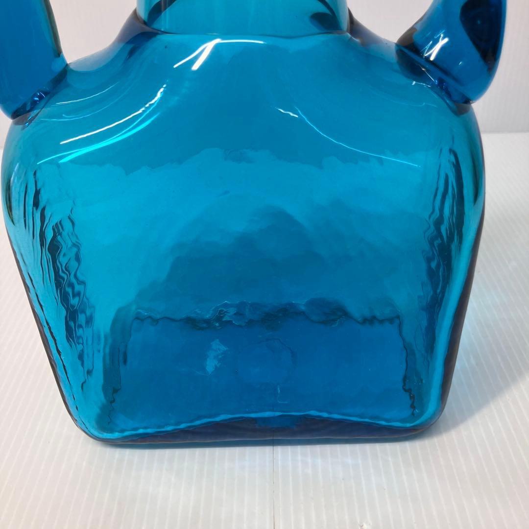 【倉敷ガラス】小谷眞三　ガラス花瓶　両手付花瓶　小谷ブルー　民藝