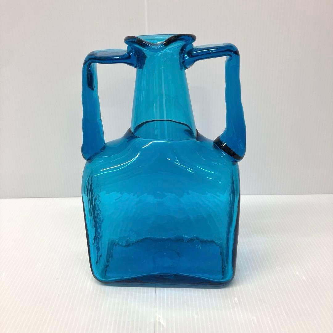 【倉敷ガラス】小谷眞三　ガラス花瓶　両手付花瓶　小谷ブルー　民藝