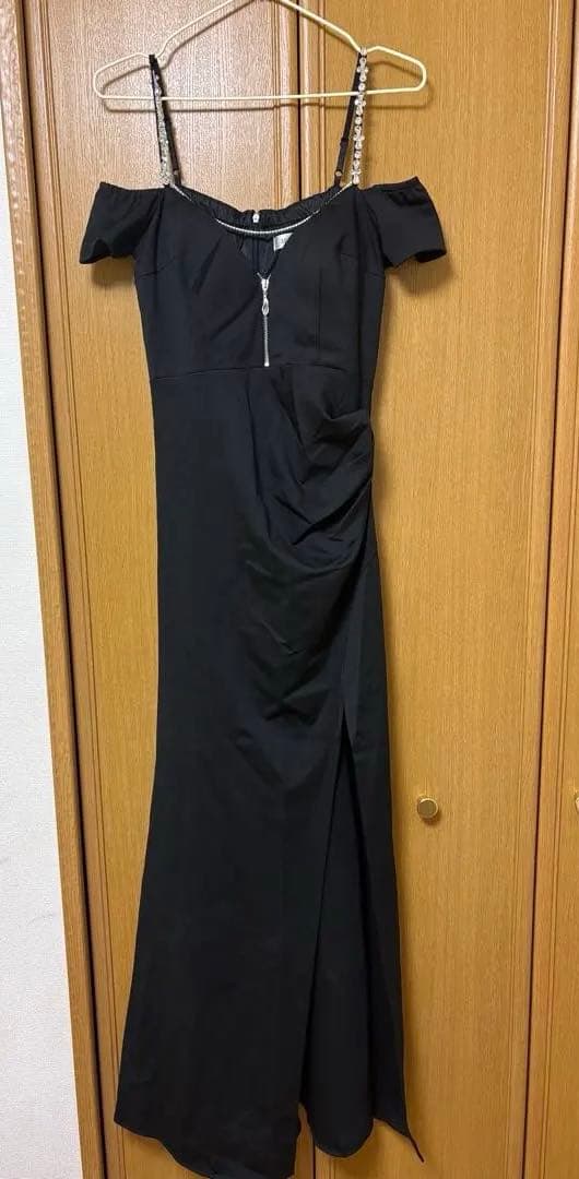 JEWELS ビジューキャミソールオフショルサイドスリットロングドレス L