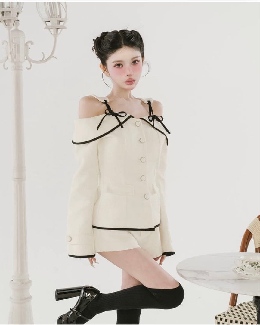 あざらしDarich ボンディングツイードオフショルチュニック