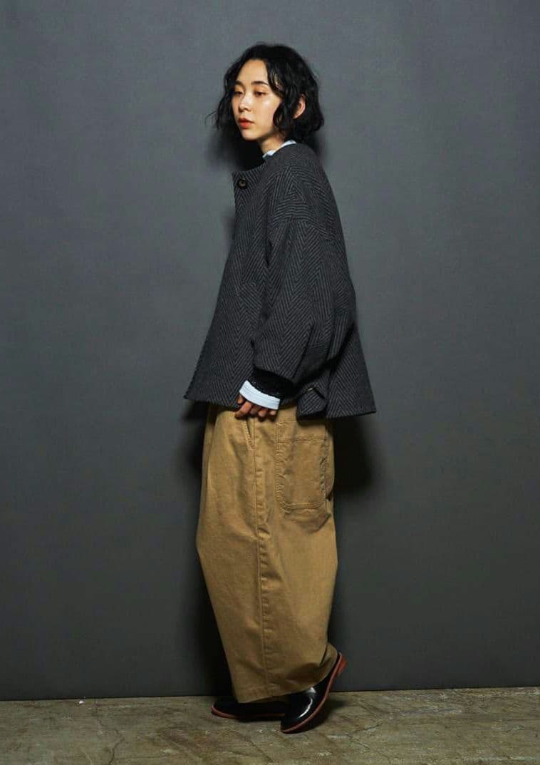 tumugu ビッグヘリンボーンノーカラージャケット