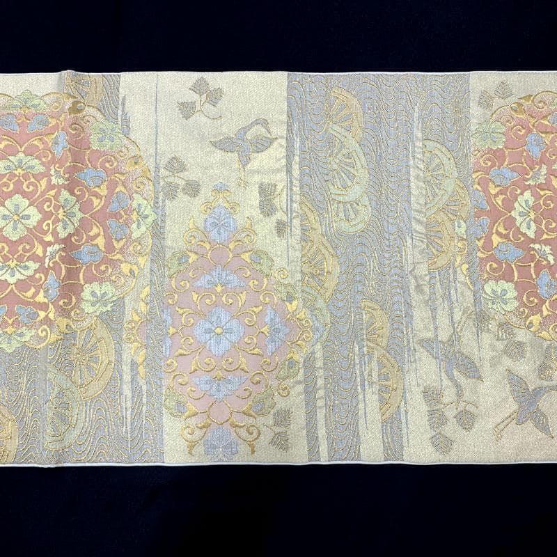 506my12◇川島織物 本金 唐草 松 鶴 源氏車 流水 金糸 六通 本袋帯◇