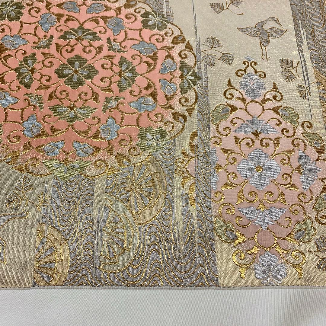 506my12◇川島織物 本金 唐草 松 鶴 源氏車 流水 金糸 六通 本袋帯◇