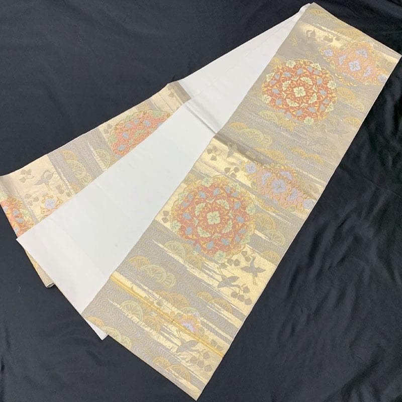 506my12◇川島織物 本金 唐草 松 鶴 源氏車 流水 金糸 六通 本袋帯◇